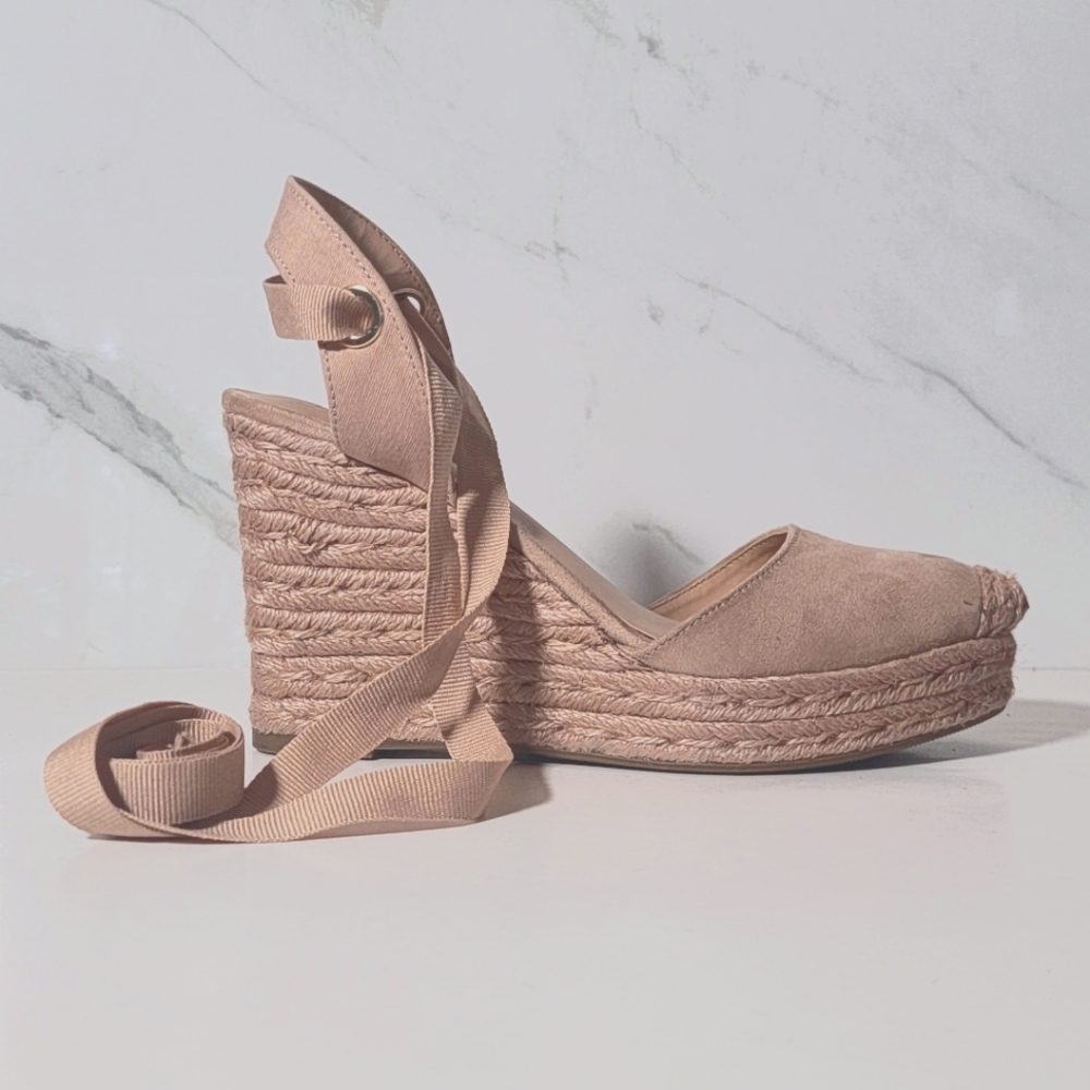 I.N.C. Maise Almond Toe Nude Espadrille Wedge Platform strappy sandals Size 8.5
